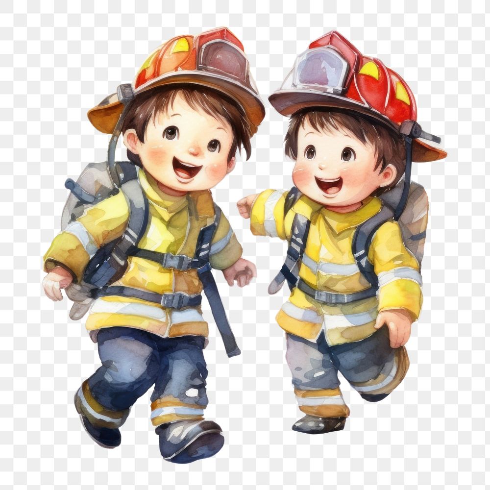 PNG  Firefighter cartoon white background togetherness. AI generated Image by rawpixel.