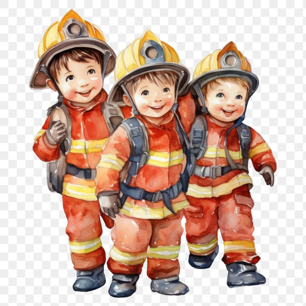PNG  Firefighter cartoon helmet child. AI generated Image by rawpixel.