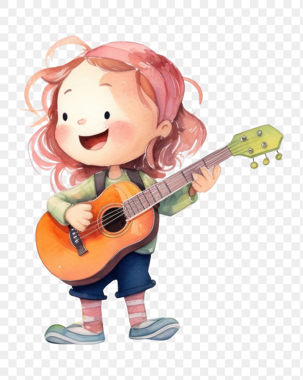 PNG  Cartoon guitar singer cute. AI generated Image by rawpixel.