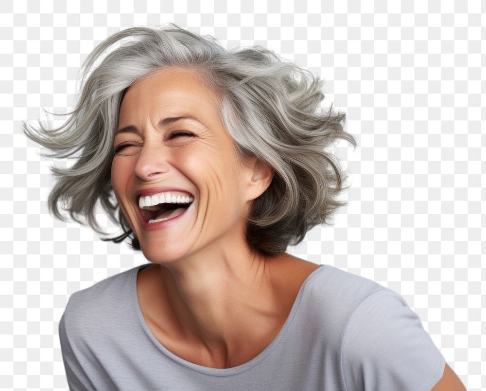 PNG Woman middle age laughing adult happiness. AI generated Image by rawpixel.