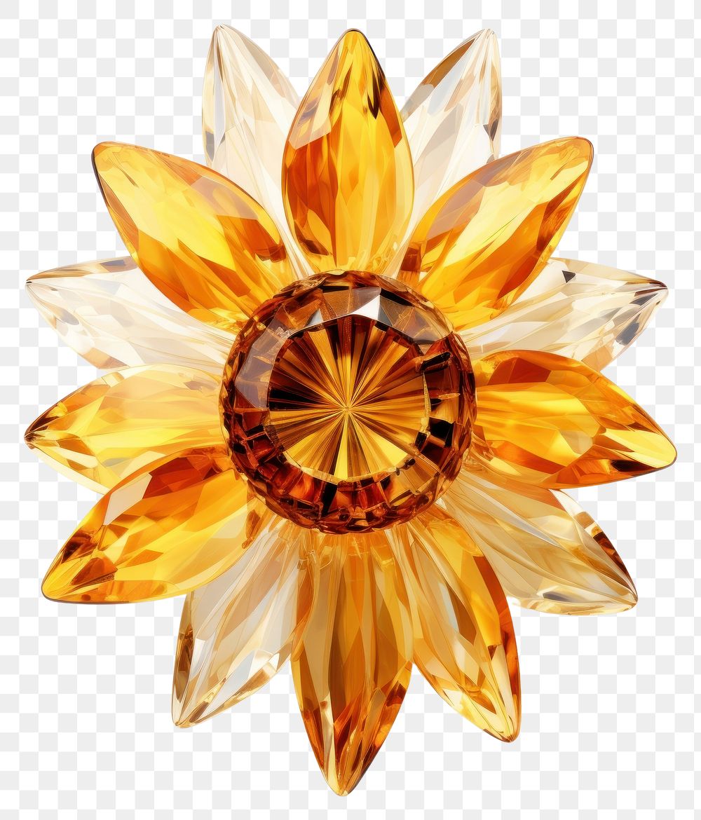 PNG Sunflower shape gemstone jewelry brooch white background. AI generated Image by rawpixel.