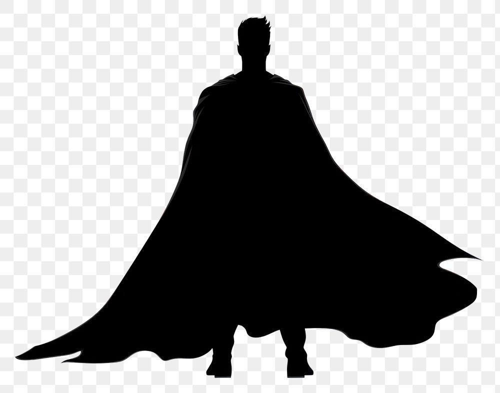 PNG A superhero wearing cape silhouette black white background. AI generated Image by rawpixel.