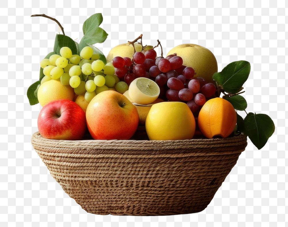 PNG  A basket of healthy fruits grapes apple plant. AI generated Image by rawpixel.