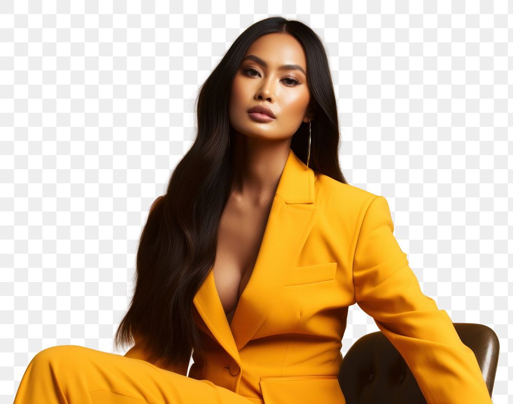 PNG Filipino woman portrait yellow adult. AI generated Image by rawpixel.