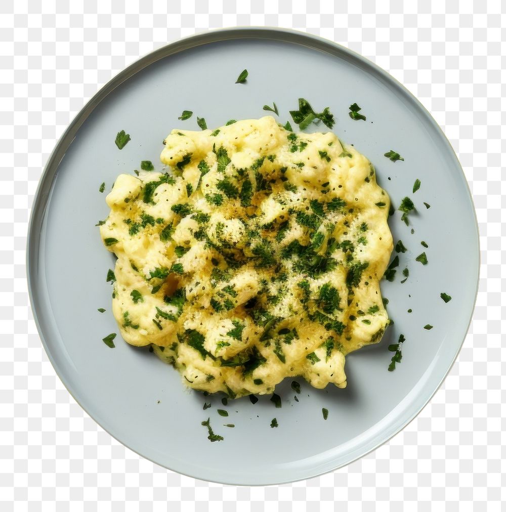 PNG  Scrambled egg topped with black pepper plate food meal. AI generated Image by rawpixel.