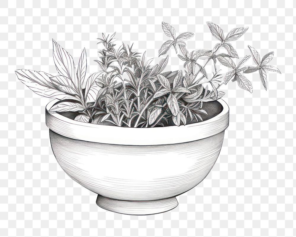 PNG Herbs drawing bowl sketch. AI generated Image by rawpixel.