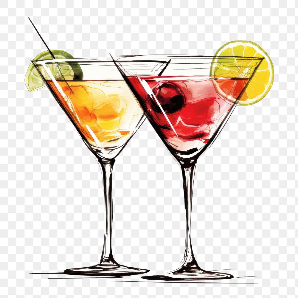 PNG 3 cocktail glasses martini drawing drink. AI generated Image by rawpixel.