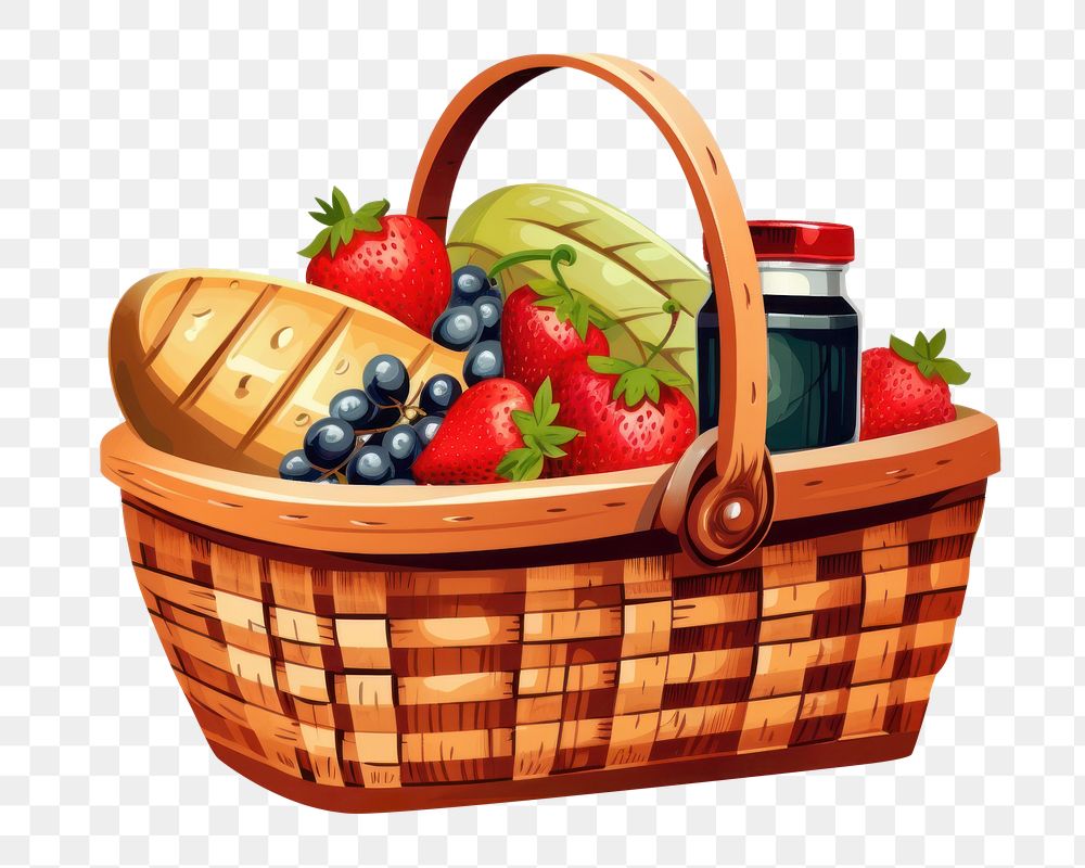PNG A picnic basket strawberry blueberry fruit. AI generated Image by rawpixel.