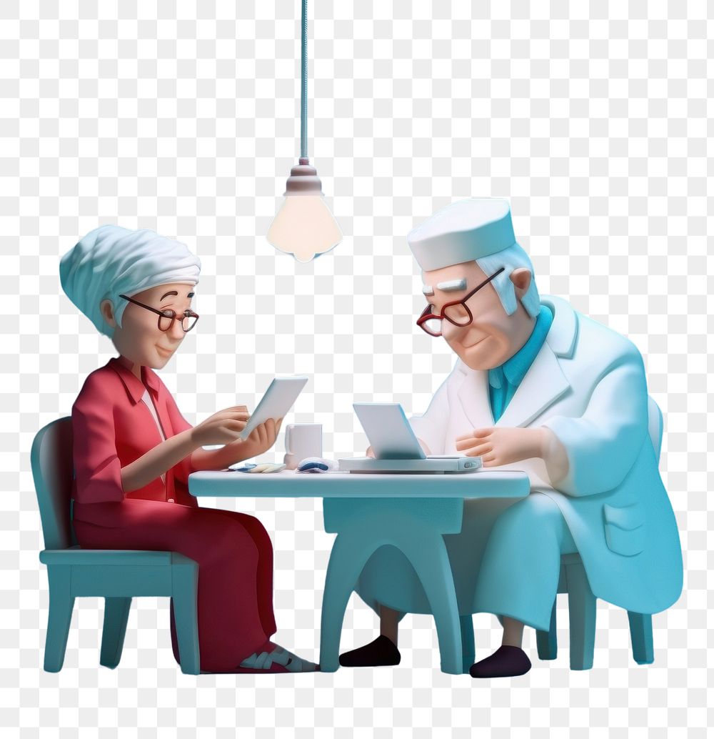 PNG  Old woman with nurse computer adult togetherness. AI generated Image by rawpixel.