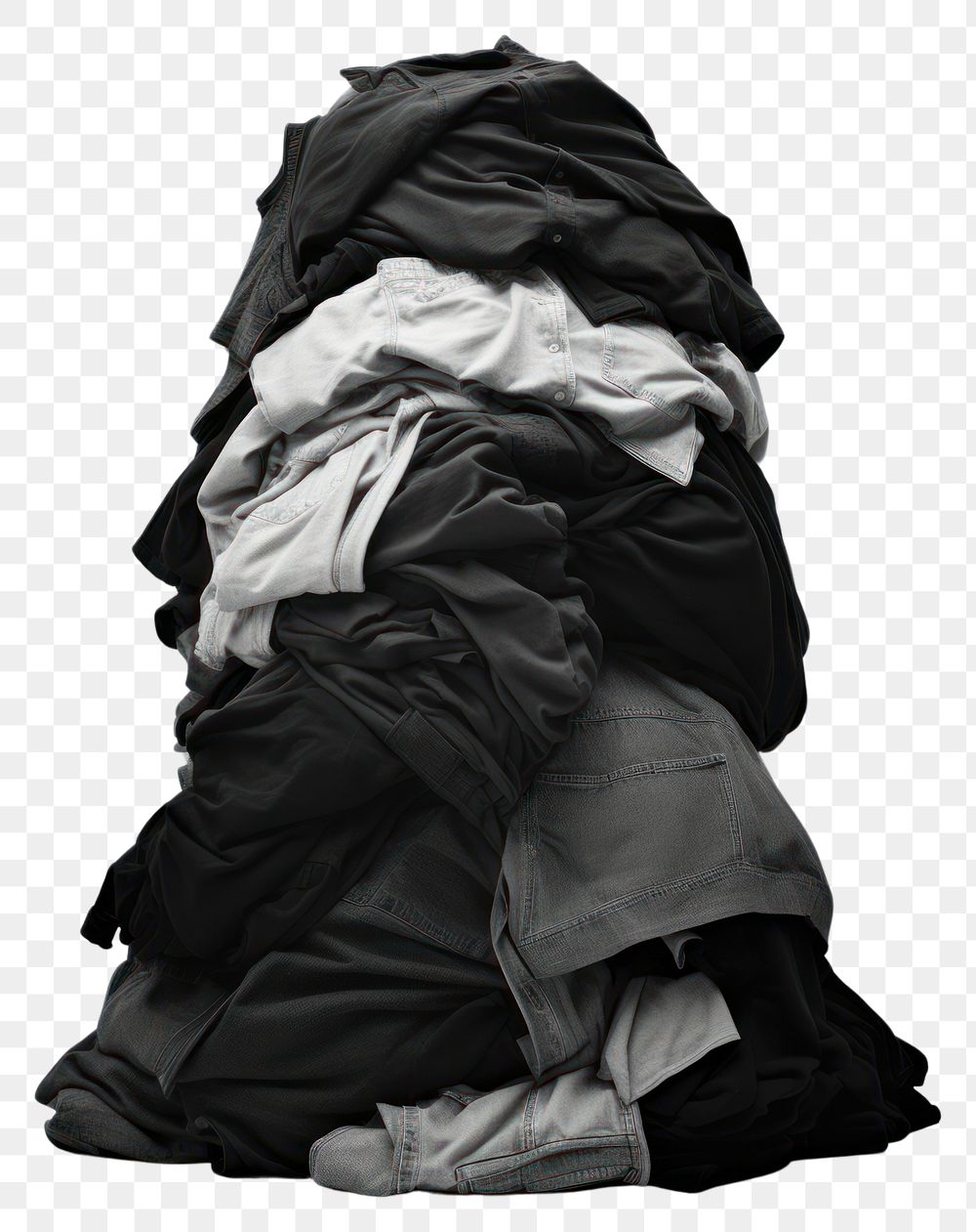 PNG  A pile of used clothes laundry black white. AI generated Image by rawpixel.