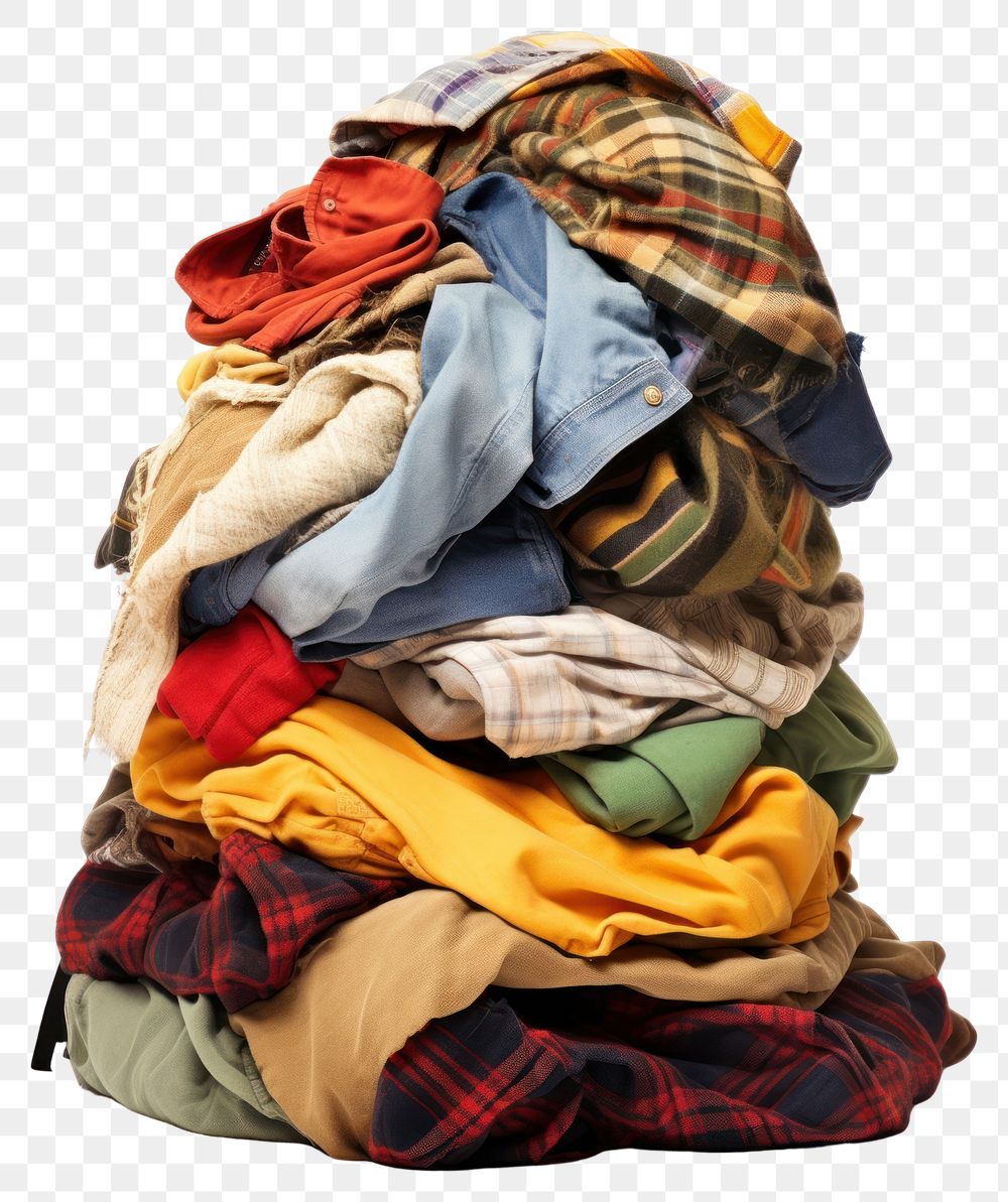 PNG  A pile of used clothes laundry white background variation. 