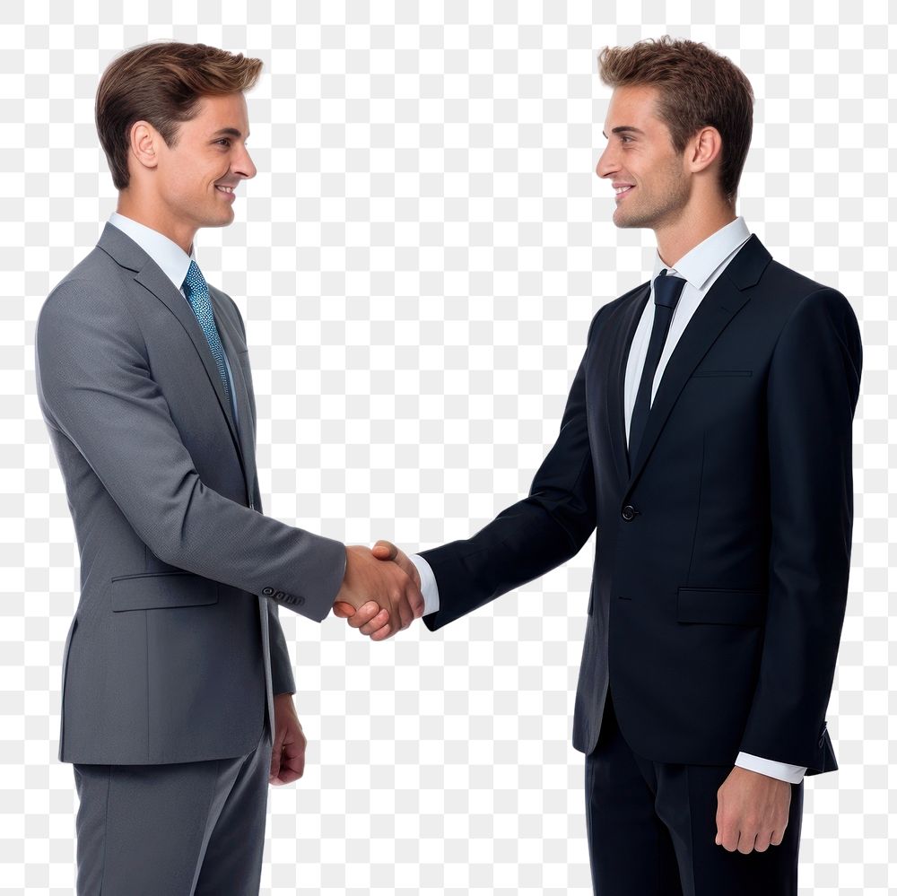 PNG Businessmen making handshake with partner greeting adult white background. AI generated Image by rawpixel.