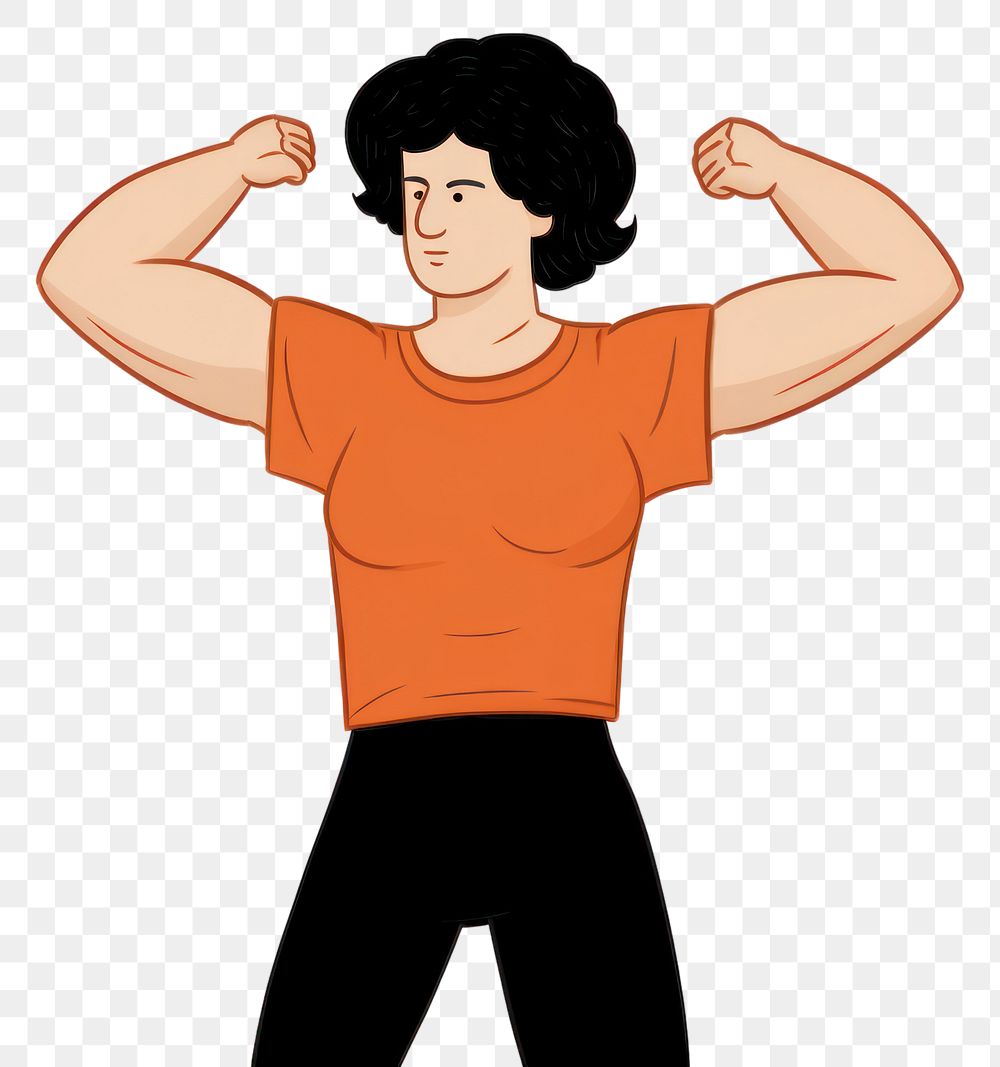 PNG Woman flexing muscle cartoon flexing muscles exercising. AI generated Image by rawpixel.