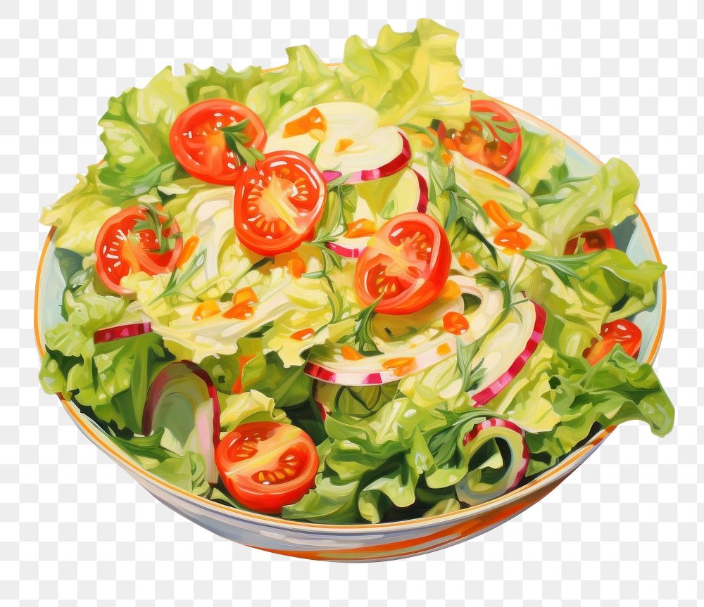 PNG Salad vegetable painting lettuce. AI generated Image by rawpixel.