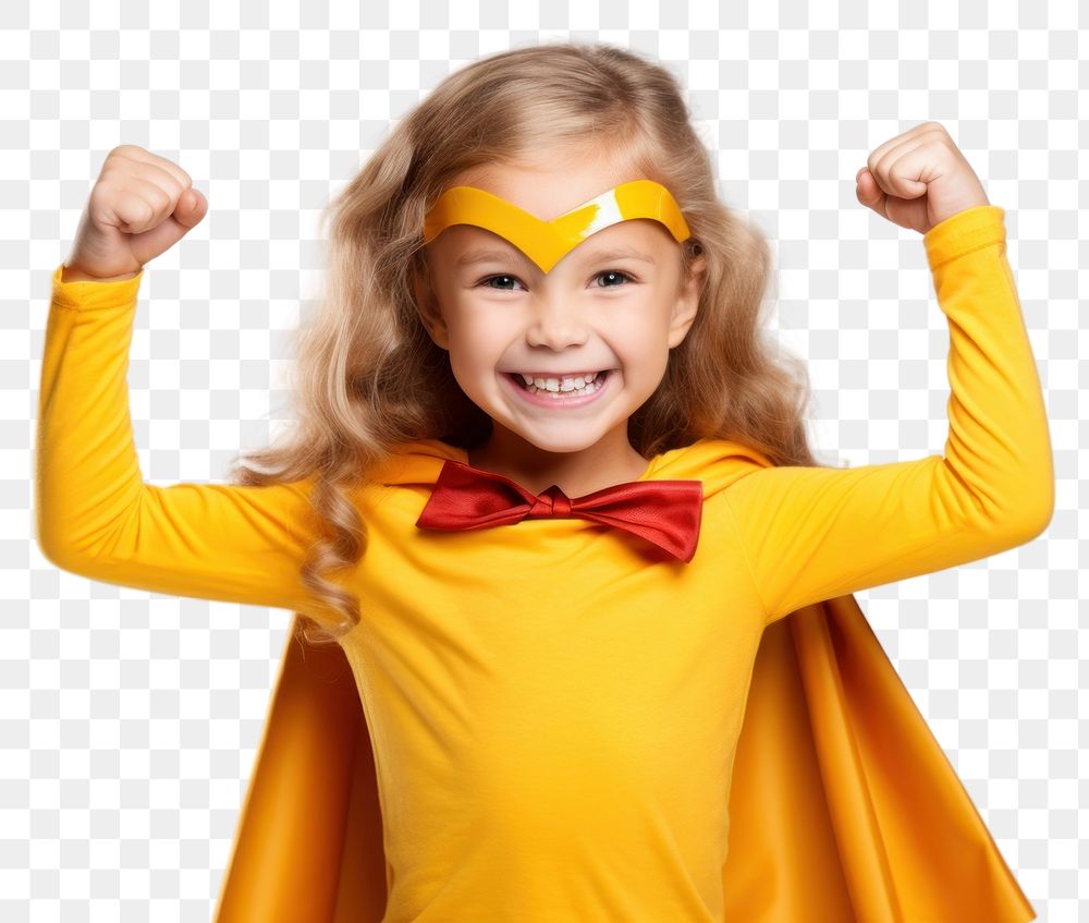 PNG Girl dressed as a superhero portrait costume smile. AI generated Image by rawpixel.