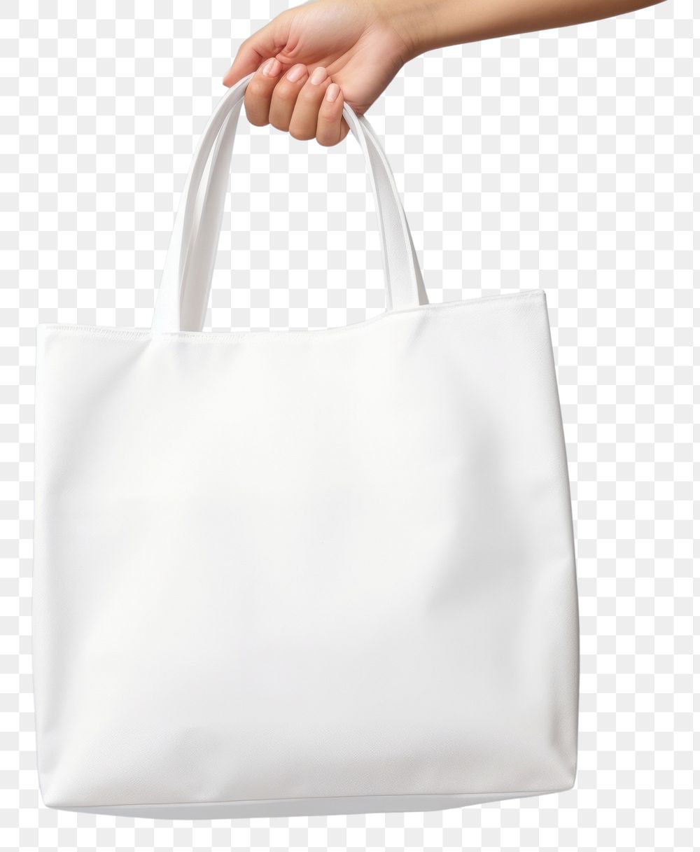 PNG Hand holding plain white tote bag handbag white background accessories. AI generated Image by rawpixel.