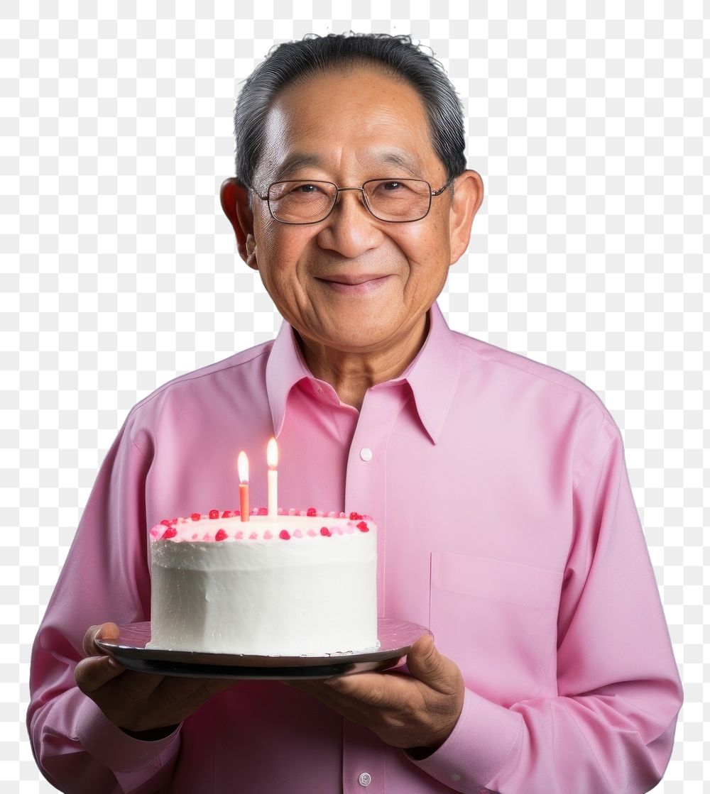PNG Senior taiwanese man cake birthday dessert. AI generated Image by rawpixel.