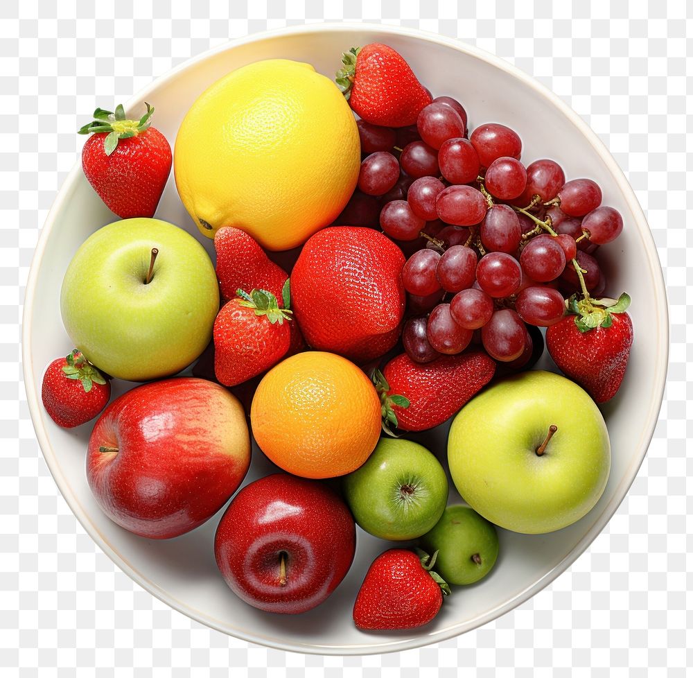 PNG Fresh fruit bowl strawberry apple plant. AI generated Image by rawpixel.