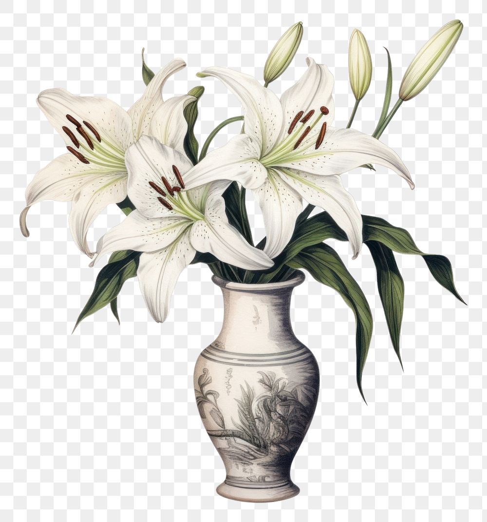PNG Lily vintage vase flower. 