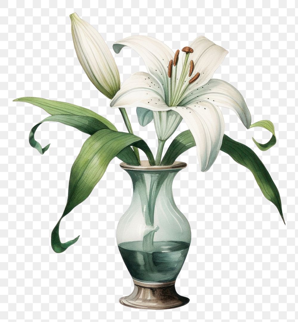 PNG Lily vintage vase flower