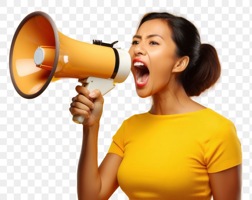 PNG Thai woman using megaphone shouting performance technology. AI generated Image by rawpixel.