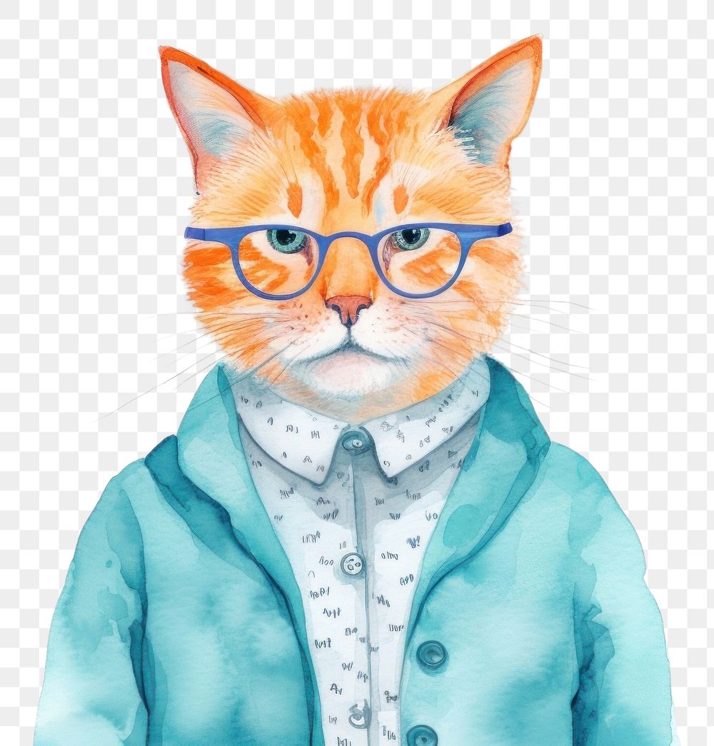 PNG Cat wearing glasses art portrait drawing. AI generated Image by rawpixel.