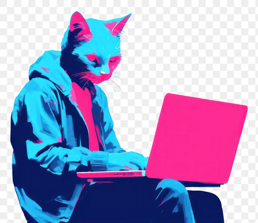 PNG Cat using laptop computer mammal pet. AI generated Image by rawpixel.