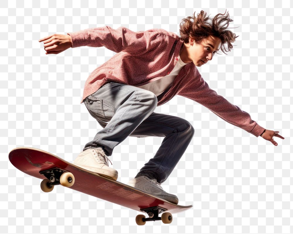 PNG Teen jump skateboard trick footwear white background skateboarding. AI generated Image by rawpixel.