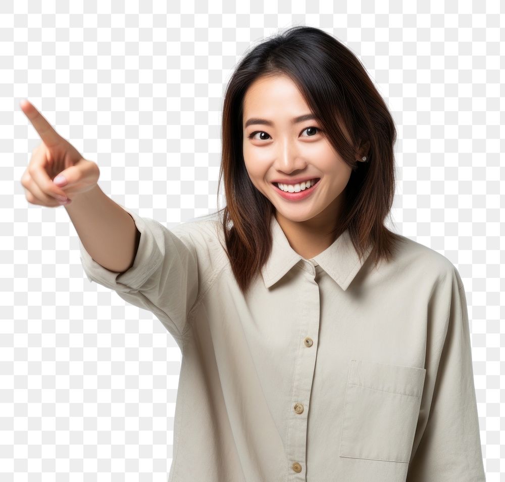 PNG Make-up South east asian woman pointing smiling. AI generated Image by rawpixel.