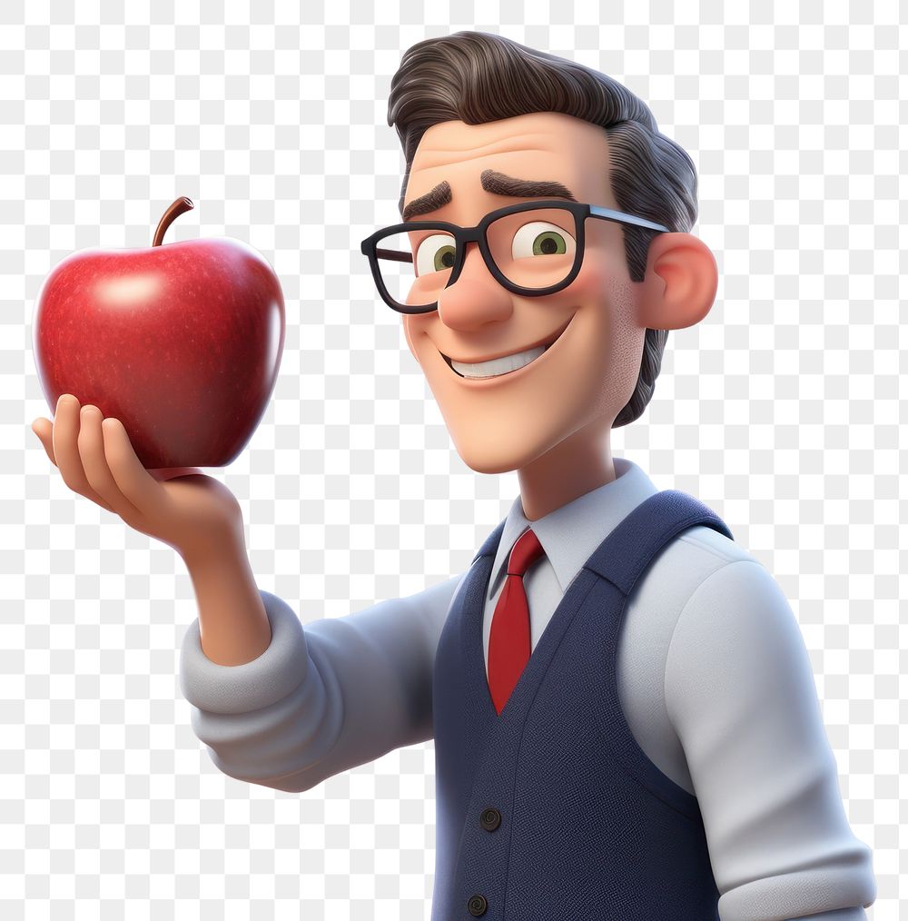 PNG  Science teacher holding apple cartoon plant food. AI generated Image by rawpixel.