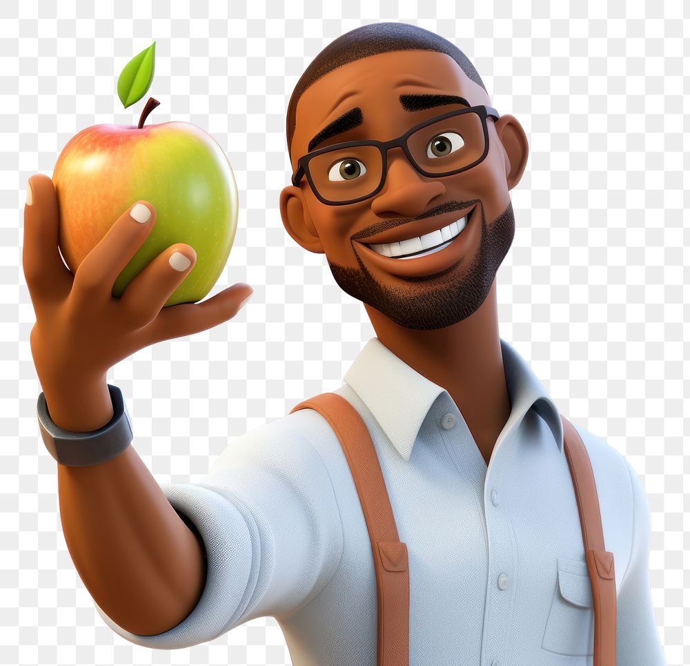 PNG  Science teacher holding apple portrait glasses cartoon. 