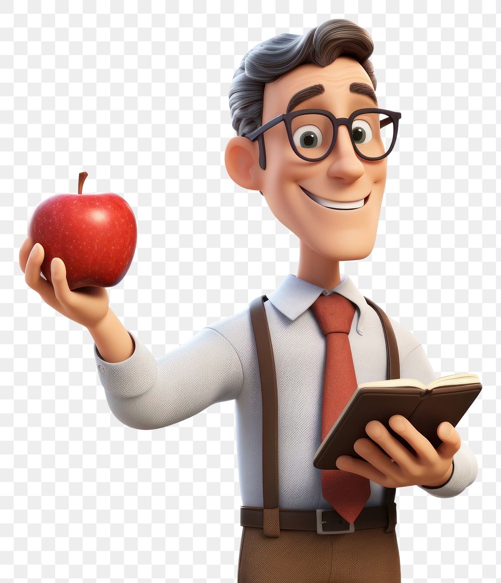 PNG  Science teacher holding apple cartoon adult plant. AI generated Image by rawpixel.