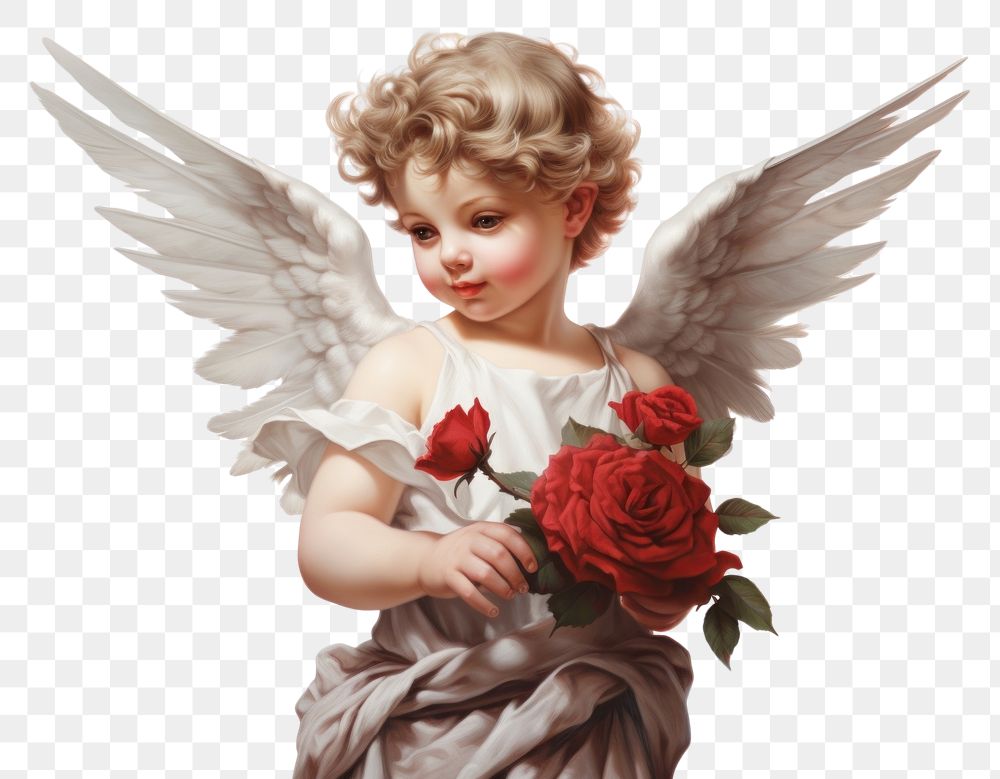 PNG Angel cupid cherub angel rose flower. AI generated Image by rawpixel.
