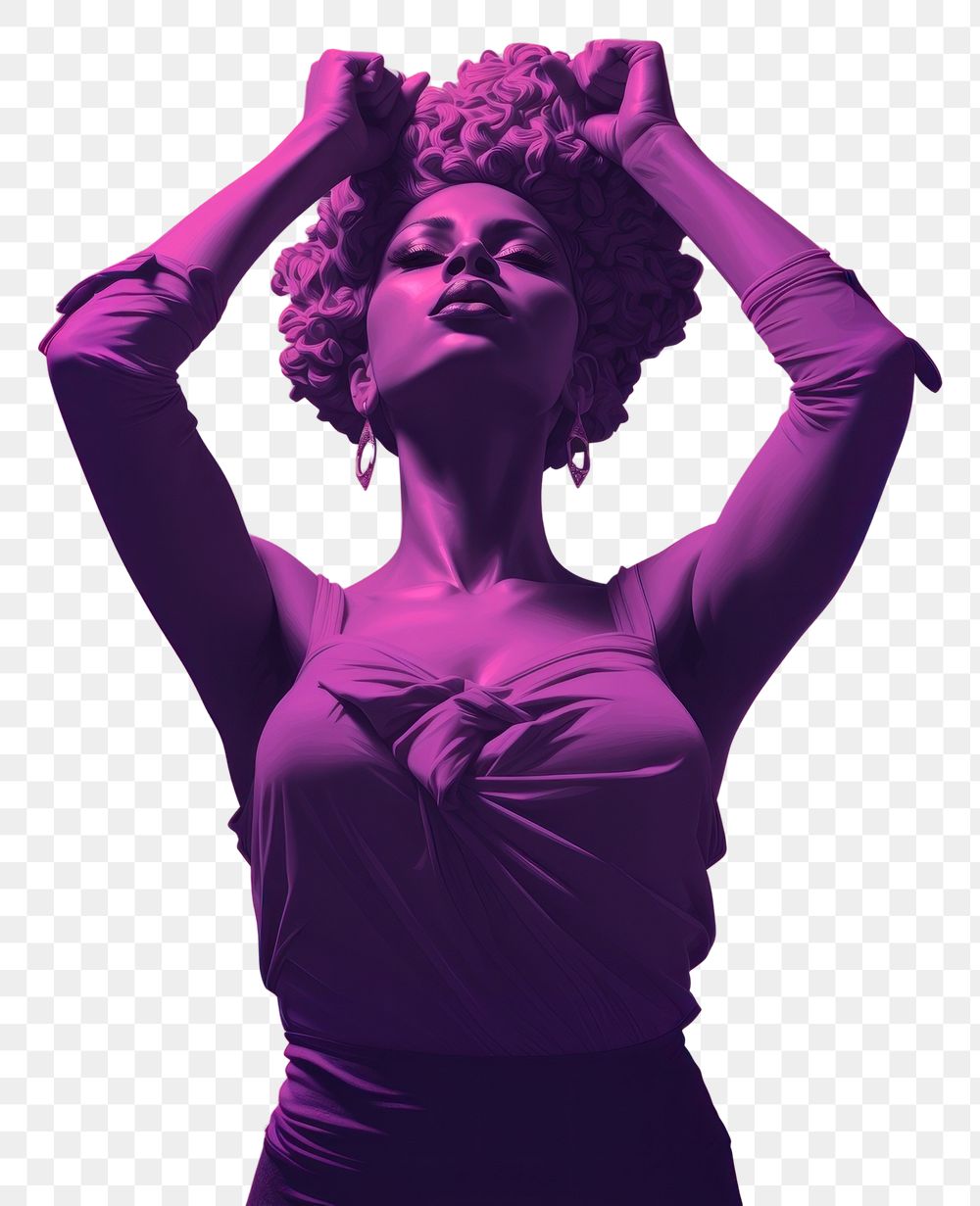 PNG Girl power portrait purple adult. AI generated Image by rawpixel.