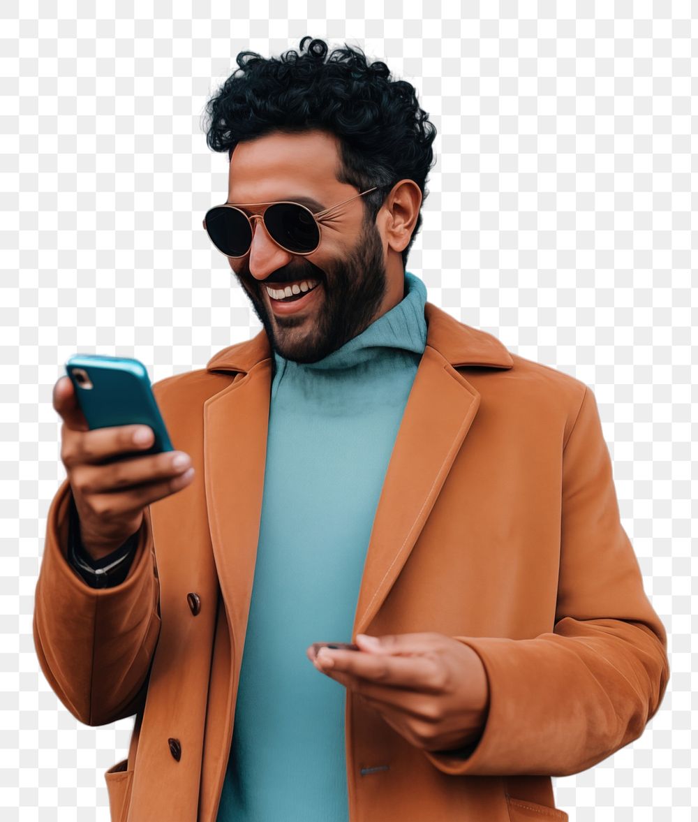 PNG An 27 yo indian pointing at his phone happiness looking fashion. AI generated Image by rawpixel.