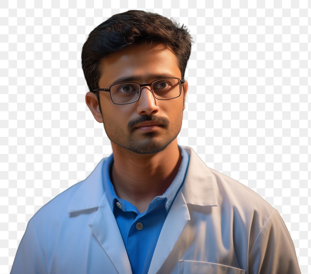 PNG 27 yo man from india working in Pharmaceuticals industry scientist glasses adult. AI generated Image by rawpixel.