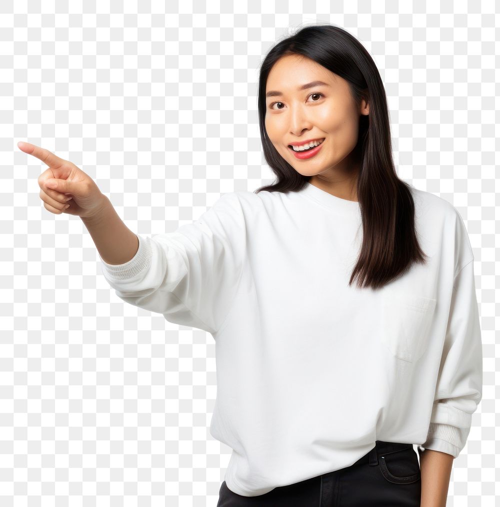 PNG  Young asian woman pointing finger adult. AI generated Image by rawpixel.