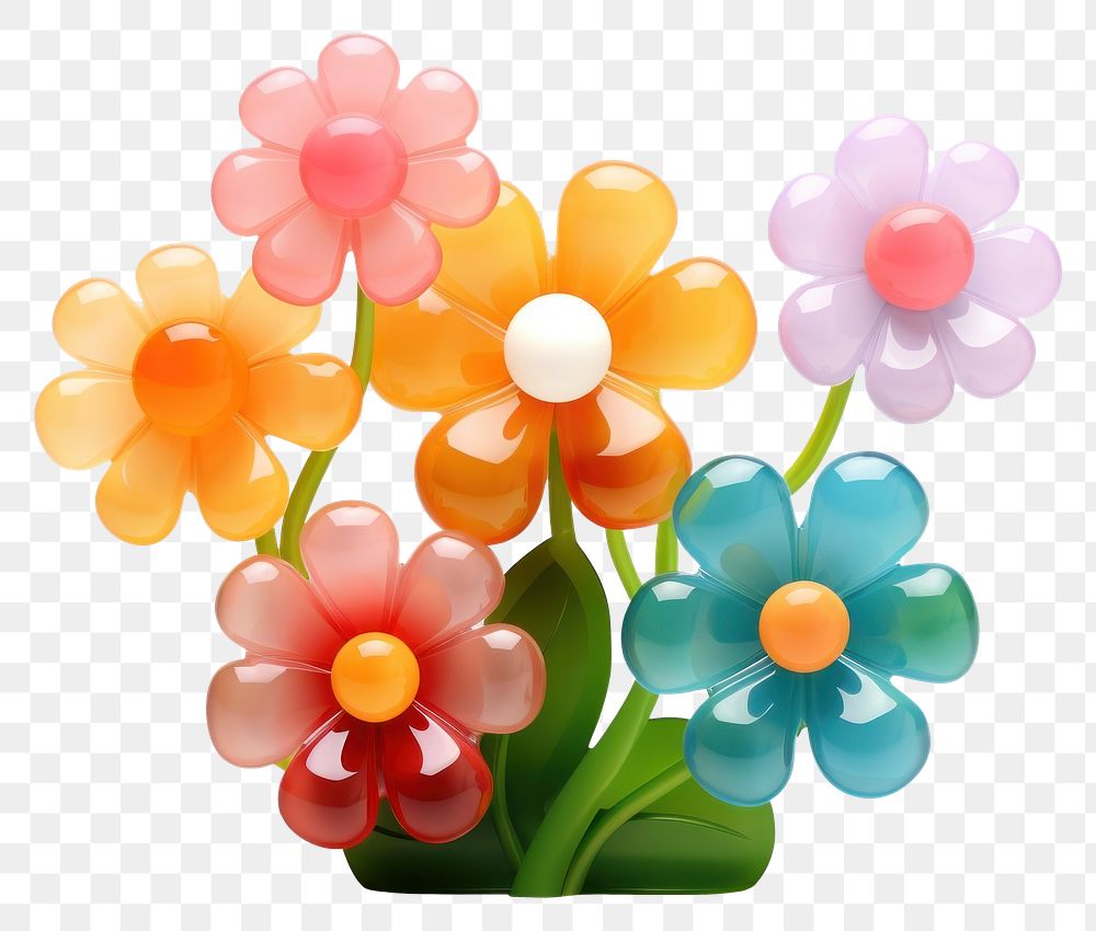 PNG Simple colorful flowers and a green bush plant daisy white background. .