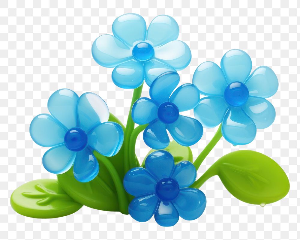 PNG Simple blue flowers and a green bush nature plant white background. .