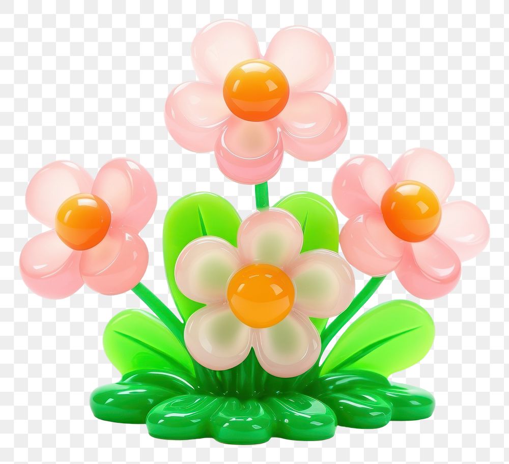 PNG Simple flowers and a green bush sweets candy white background. 