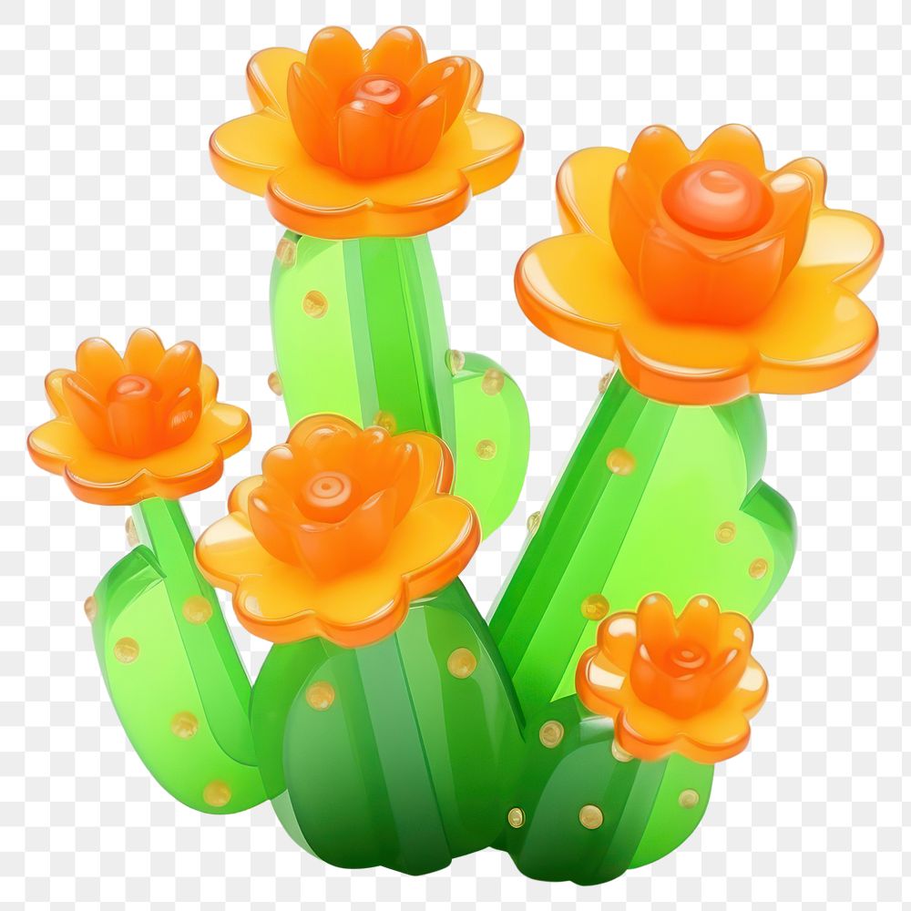 PNG Simple orange flowers and a green cactus plant white background creativity. AI generated Image by rawpixel.