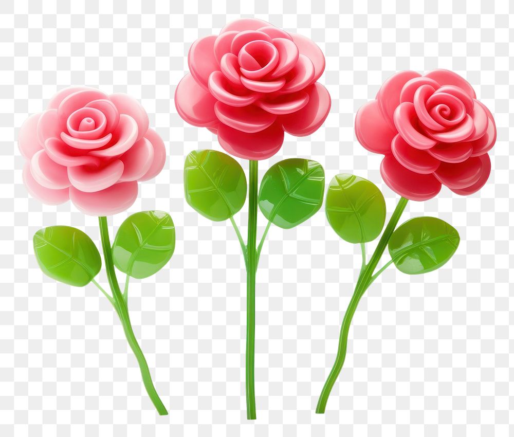 PNG Simple rose flowers and a green bush lollipop sweets plant. 