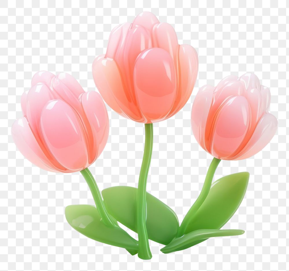 PNG Simple tulip flowers and a green bush plant white background inflorescence. 