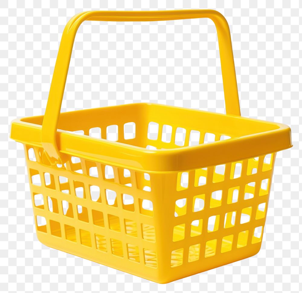 PNG Yellow shopping basket plastic white background container. AI generated Image by rawpixel.