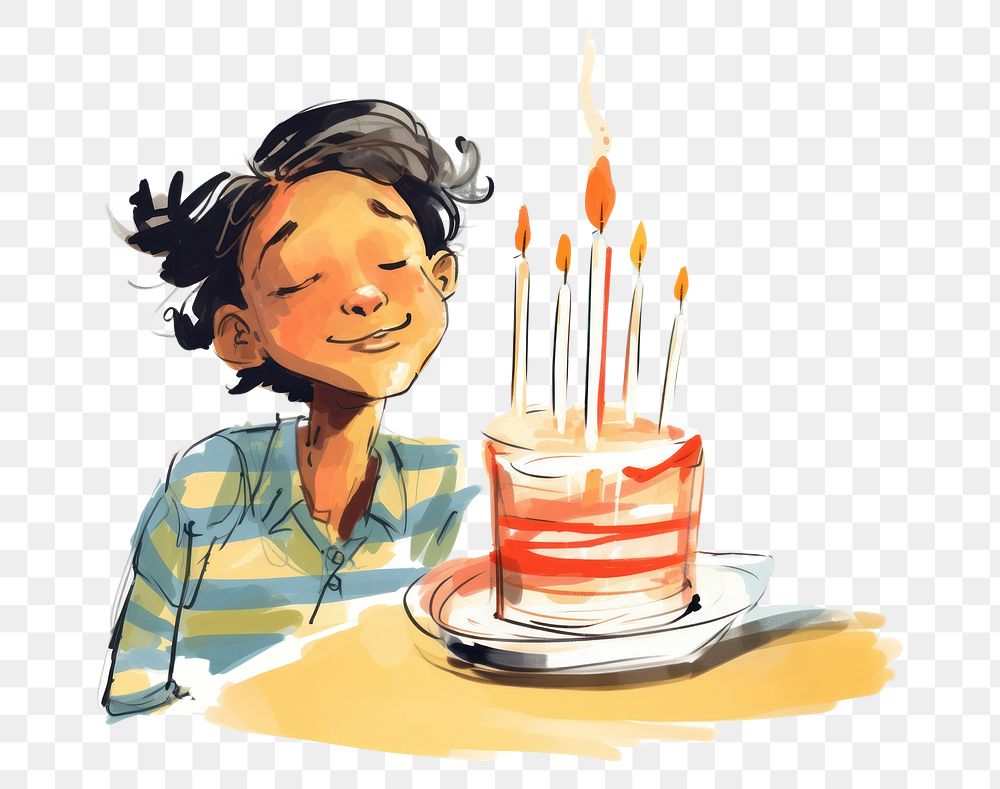 PNG Black kid blow birthday cake drawing sketch dessert. AI generated Image by rawpixel.