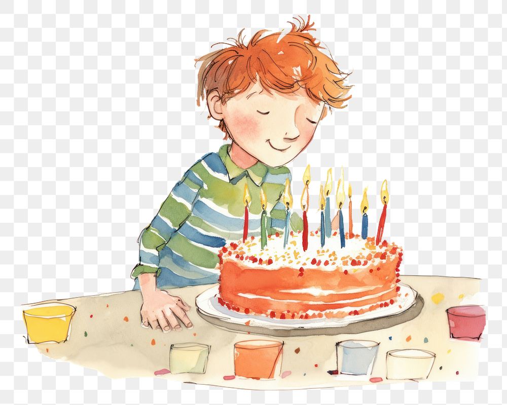 PNG Kid blow birthday cake dessert drawing candle. AI generated Image by rawpixel.