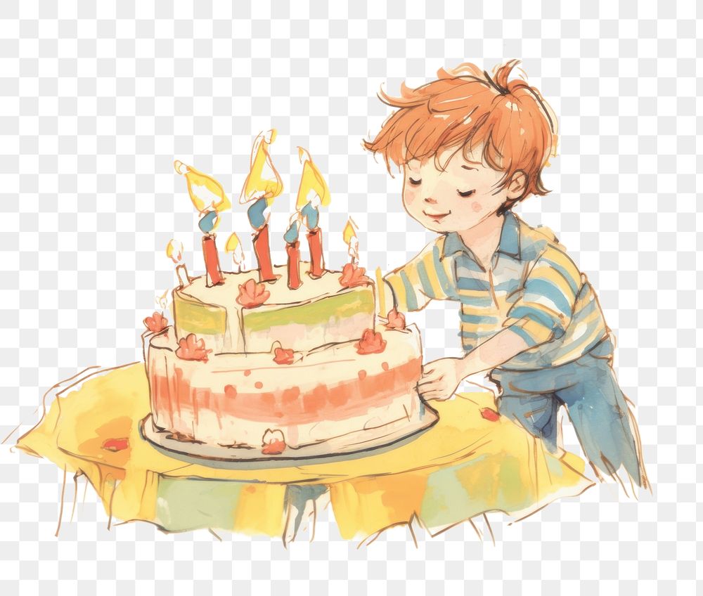 PNG Kid blow birthday cake dessert drawing candle. AI generated Image by rawpixel.