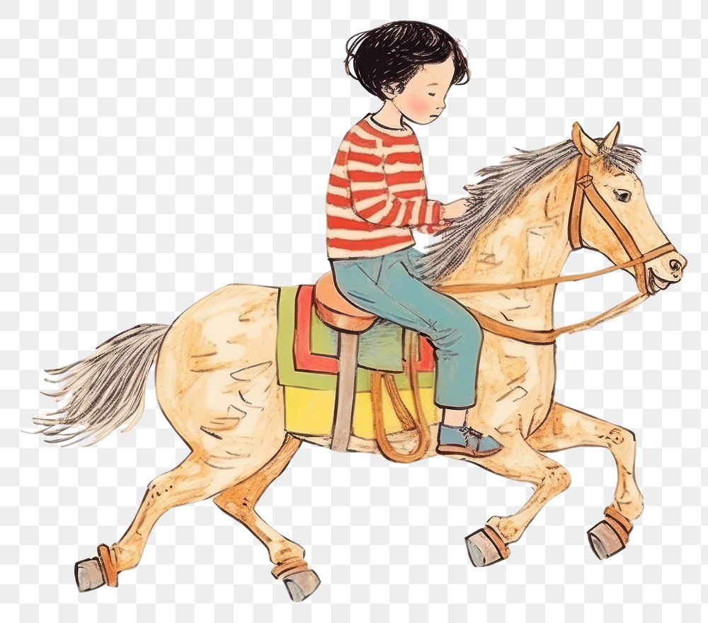 PNG Kid ride horse drawing sketch mammal. AI generated Image by rawpixel.