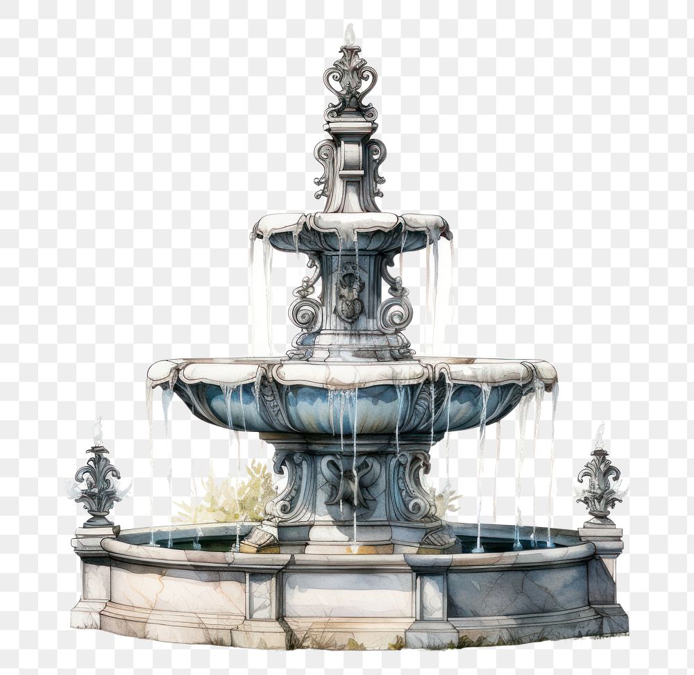 PNG  Water fountain architecture white background sculpture. .