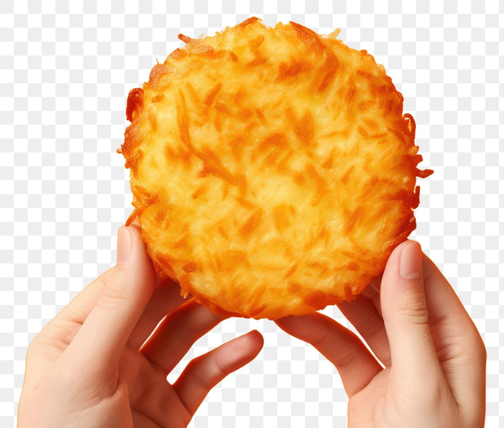 PNG  Delicious hash brown holding food hand. AI generated Image by rawpixel.
